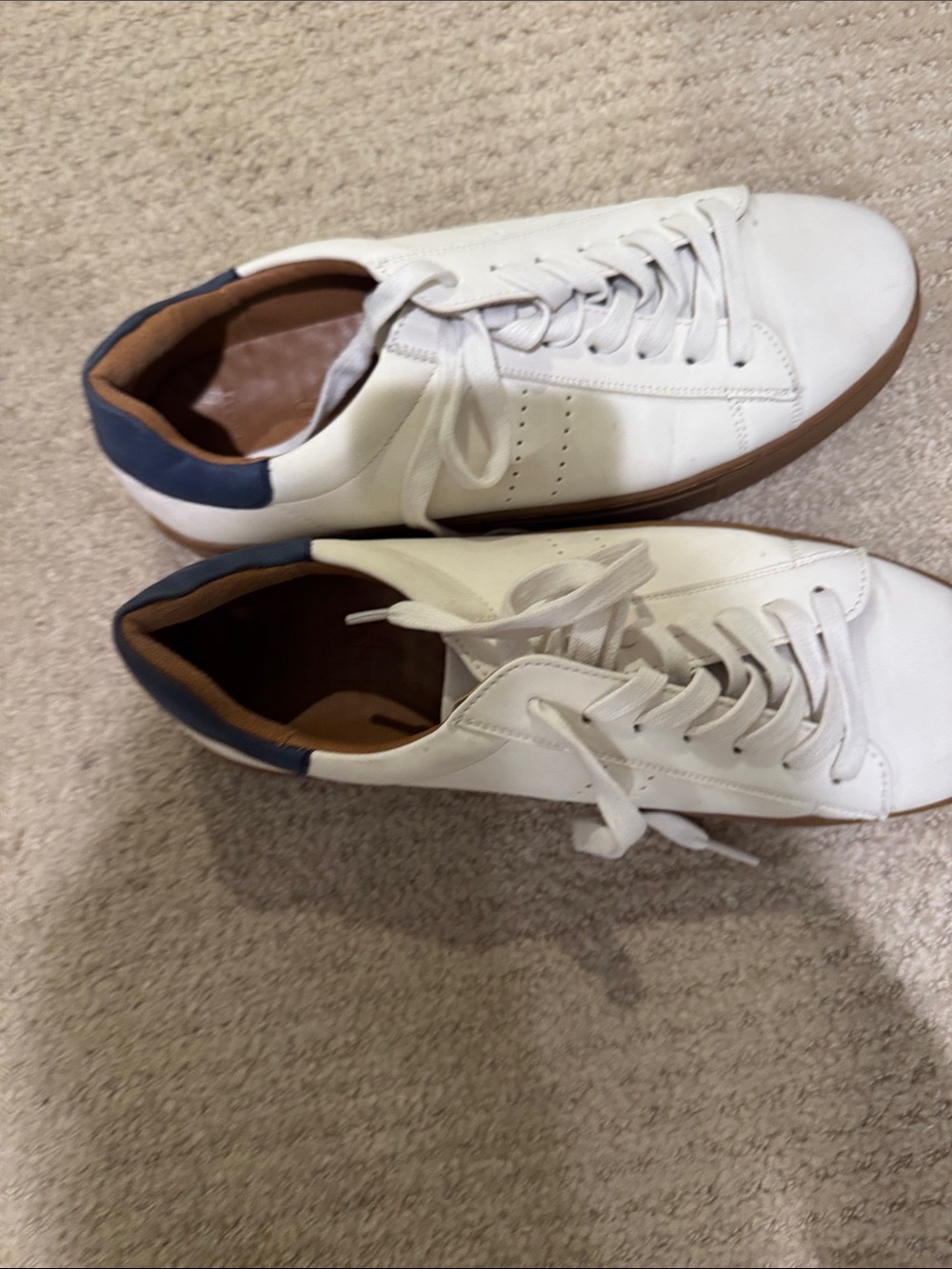 Supply Lab Men's White Leather Casual Sneakers with Navy Heel Accent